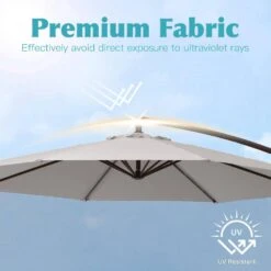 10 Ft. Steel Cantilever Patio Umbrella With Weighted Base In Off-White -Jearey cantilever umbrellas 10xj dz wt 1f 1000