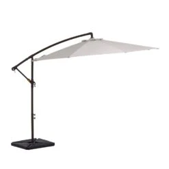 10 Ft. Steel Cantilever Patio Umbrella With Weighted Base In Off-White -Jearey cantilever umbrellas 10xj dz wt 40 1000