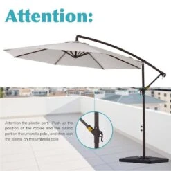 10 Ft. Steel Cantilever Patio Umbrella With Weighted Base In Off-White -Jearey cantilever umbrellas 10xj dz wt 44 1000