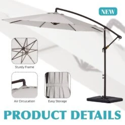 10 Ft. Steel Cantilever Patio Umbrella With Weighted Base In Off-White -Jearey cantilever umbrellas 10xj dz wt 4f 1000