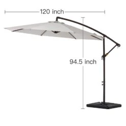 10 Ft. Steel Cantilever Patio Umbrella With Weighted Base In Off-White -Jearey cantilever umbrellas 10xj dz wt fa 1000
