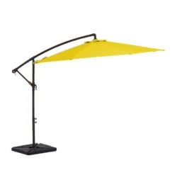 10 Ft. Steel Cantilever Patio Umbrella With Weighted Base In Yellow -Jearey cantilever umbrellas 10xj dz ye 40 1000
