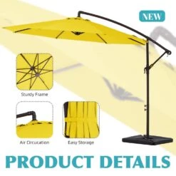 10 Ft. Steel Cantilever Patio Umbrella With Weighted Base In Yellow -Jearey cantilever umbrellas 10xj dz ye 4f 1000