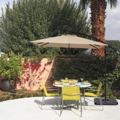 8 Ft. X 8 Ft. Steel Square Cantilever Patio Umbrella With Weighted Base In Beige -Jearey cantilever umbrellas 8x8xj dz be 40 1000
