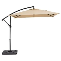 8 Ft. X 8 Ft. Steel Square Cantilever Patio Umbrella With Weighted Base In Beige