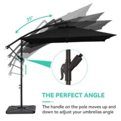 8 Ft. X 8 Ft. Steel Square Cantilever Patio Umbrella With Weighted Base In Black -Jearey cantilever umbrellas 8x8xj dz bk 1f 1000