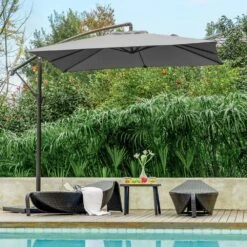 8 Ft. X 8 Ft. Steel Square Cantilever Patio Umbrella With Weighted Base In Gray -Jearey cantilever umbrellas 8x8xj dz gy 31 1000