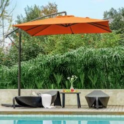8 Ft. X 8 Ft. Steel Square Cantilever Patio Umbrella With Weighted Base In Orange -Jearey cantilever umbrellas 8x8xj dz oe 31 1000