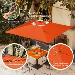 8 Ft. X 8 Ft. Steel Square Cantilever Patio Umbrella With Weighted Base In Orange -Jearey cantilever umbrellas 8x8xj dz oe e1 1000