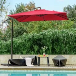 8 Ft. X 8 Ft. Steel Square Cantilever Patio Umbrella With Weighted Base In Red 11 8 Ft. X 8 Ft. Steel Square Cantilever Patio Umbrella With Weighted Base In Red -Jearey cantilever umbrellas 8x8xj dz rd 31 1000
