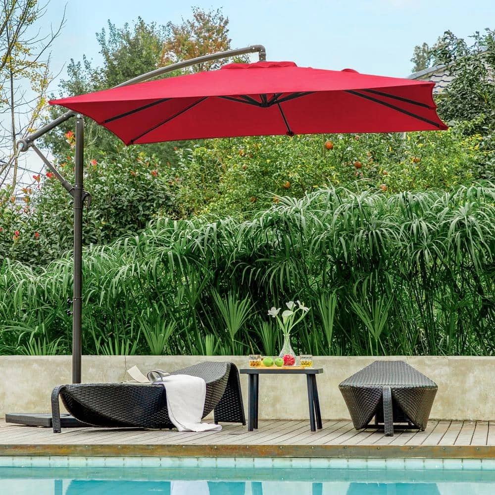 8 Ft. X 8 Ft. Steel Square Cantilever Patio Umbrella With Weighted Base In Red 6 8 Ft. X 8 Ft. Steel Square Cantilever Patio Umbrella With Weighted Base In Red - Image 6