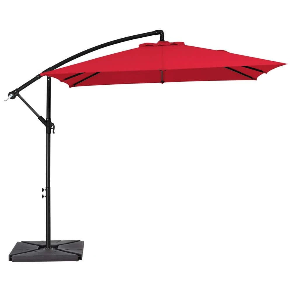 8 Ft. X 8 Ft. Steel Square Cantilever Patio Umbrella With Weighted Base In Red 1 8 Ft. X 8 Ft. Steel Square Cantilever Patio Umbrella With Weighted Base In Red