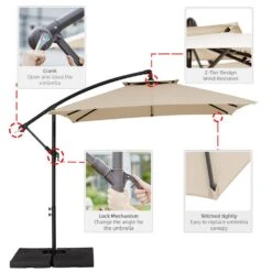 8 Ft. X 8 Ft. 2-Tier Steel Cantilever Outdoor Offset Patio Umbrella With Sandbag And Cross Base In Beige -Jearey cantilever umbrellas 8x8xjs sd be 77 1000