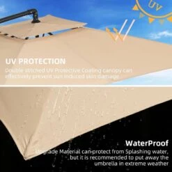 8 Ft. X 8 Ft. 2-Tier Steel Cantilever Outdoor Offset Patio Umbrella With Sandbag And Cross Base In Beige -Jearey cantilever umbrellas 8x8xjs sd be a0 1000