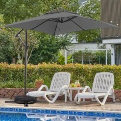 8 Ft. X 8 Ft. 2-Tier Steel Cantilever Outdoor Offset Patio Umbrella With Sandbag And Cross Base In Gray