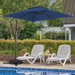 8 Ft. X 8 Ft. 2-Tier Steel Cantilever Outdoor Offset Patio Umbrella With Sandbag And Cross Base In Navy