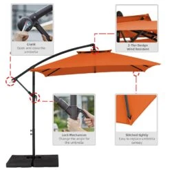 8 Ft. X 8 Ft. 2-Tier Steel Cantilever Outdoor Offset Patio Umbrella With Sandbag And Cross Base In Orange -Jearey cantilever umbrellas 8x8xjs sd oe 77 1000