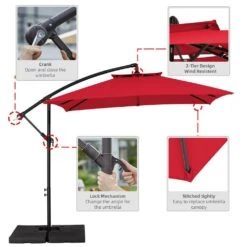 8 Ft. X 8 Ft. 2-Tier Steel Cantilever Outdoor Offset Patio Umbrella With Sandbag And Cross Base In Red -Jearey cantilever umbrellas 8x8xjs sd rd 77 1000