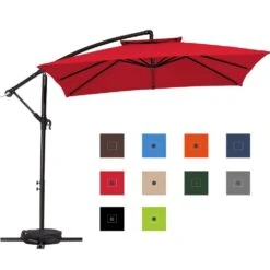 8 Ft. X 8 Ft. 2-Tier Steel Cantilever Outdoor Offset Patio Umbrella With Sandbag And Cross Base In Red -Jearey cantilever umbrellas 8x8xjs sd rd e1 1000