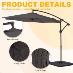 10ft Cantilever Offset Patio Umbrella With Weighted Base In Gray -Jearey cantilever umbrellas alex10 gray 4f 1000