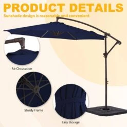 10ft Cantilever Offset Patio Umbrella With Weighted Base In Navy -Jearey cantilever umbrellas alex10 navy 4f 1000