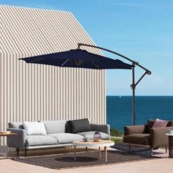 10ft Cantilever Offset Patio Umbrella With Weighted Base In Navy -Jearey cantilever umbrellas alex10 navy c3 1000