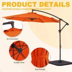 10ft Cantilever Offset Patio Umbrella With Weighted Base In Pumkin -Jearey cantilever umbrellas alex10 orange 4f 1000
