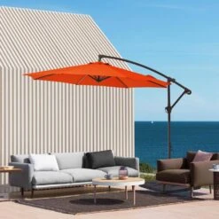 10ft Cantilever Offset Patio Umbrella With Weighted Base In Pumkin -Jearey cantilever umbrellas alex10 orange c3 1000