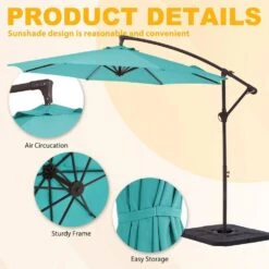 10ft Cantilever Offset Patio Umbrella With Weighted Base In Peacock Blue -Jearey cantilever umbrellas alex10 pb 4f 1000
