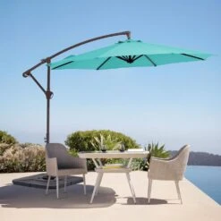 10ft Cantilever Offset Patio Umbrella With Weighted Base In Peacock Blue