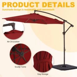 10ft Cantilever Offset Patio Umbrella With Weighted Base In Red -Jearey cantilever umbrellas alex10 red 4f 1000