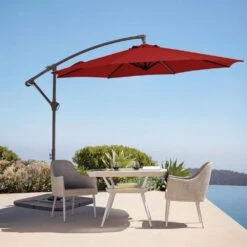 10ft Cantilever Offset Patio Umbrella With Weighted Base In Red