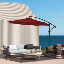 10ft Cantilever Offset Patio Umbrella With Weighted Base In Red -Jearey cantilever umbrellas alex10 red c3 1000