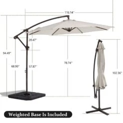 10ft Cantilever Offset Patio Umbrella With Weighted Base In Off-White -Jearey cantilever umbrellas alex10 white 44 1000