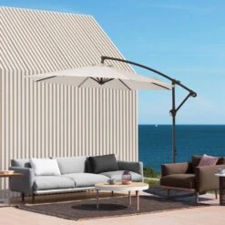 10ft Cantilever Offset Patio Umbrella With Weighted Base In Off-White -Jearey cantilever umbrellas alex10 white c3 1000