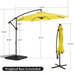 10ft Cantilever Offset Patio Umbrella With Weighted Base In Yellow -Jearey cantilever umbrellas alex10 yellow 44 1000