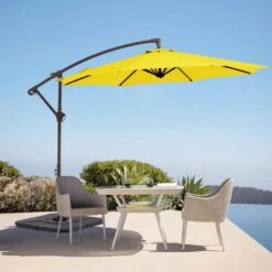 10ft Cantilever Offset Patio Umbrella With Weighted Base In Yellow