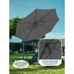 9 Ft. Round 360-Degree Rotation Cantilever Patio Umbrella In Gray -Jearey cantilever umbrellas alex9 gray 1d 1000