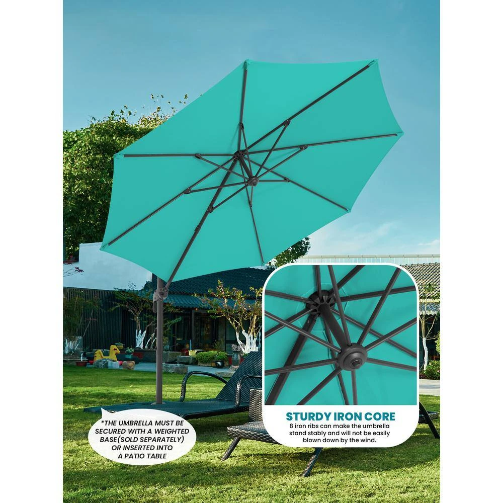 9 Ft. Round 360-Degree Rotation Cantilever Patio Umbrella In Peacock Blue 4 9 Ft. Round 360-Degree Rotation Cantilever Patio Umbrella In Peacock Blue - Image 4