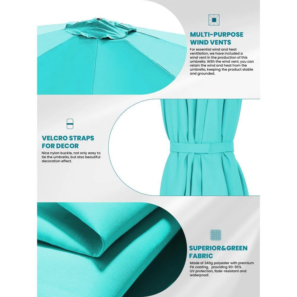 9 Ft. Round 360-Degree Rotation Cantilever Patio Umbrella In Peacock Blue 3 9 Ft. Round 360-Degree Rotation Cantilever Patio Umbrella In Peacock Blue - Image 3