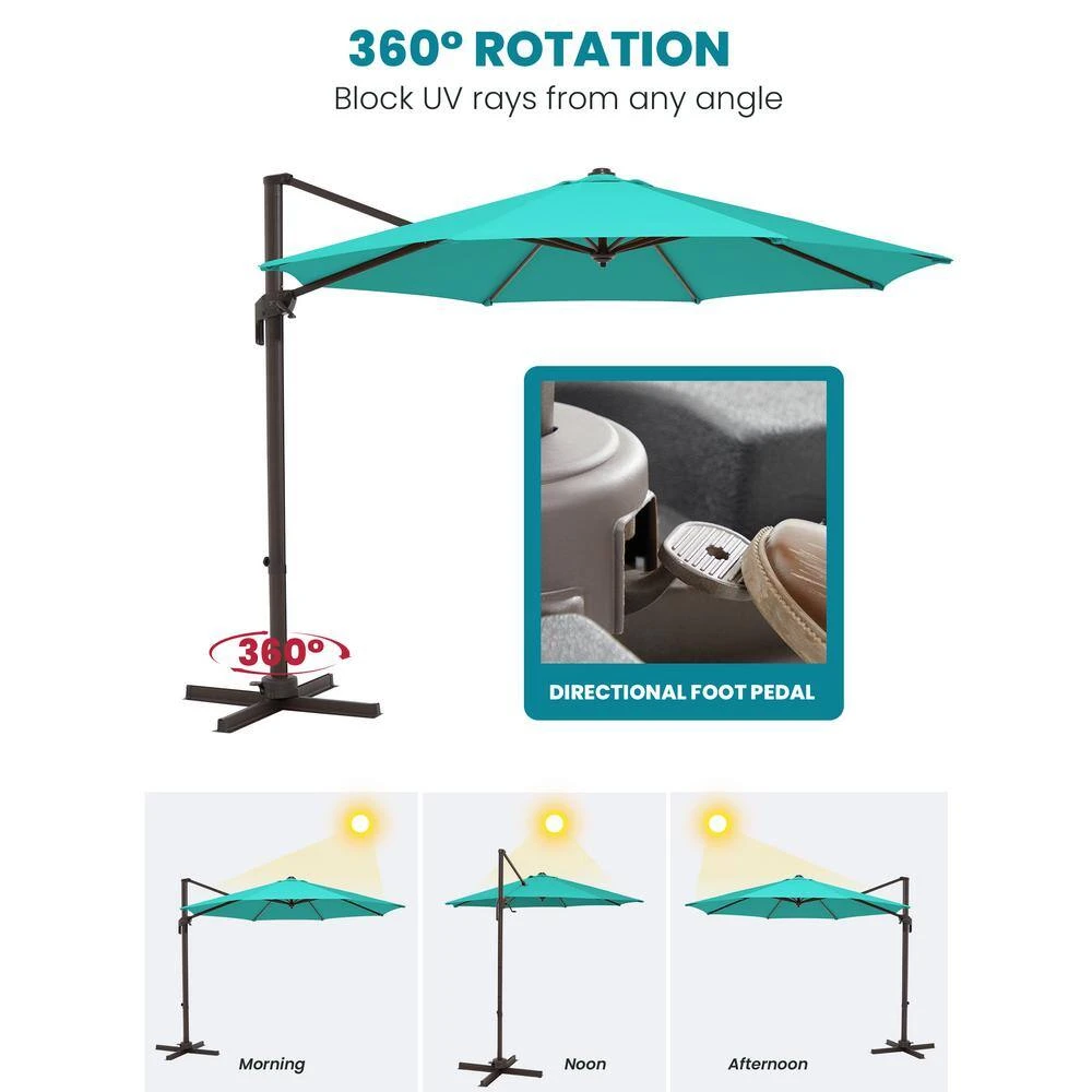 9 Ft. Round 360-Degree Rotation Cantilever Patio Umbrella In Peacock Blue 2 9 Ft. Round 360-Degree Rotation Cantilever Patio Umbrella In Peacock Blue - Image 2