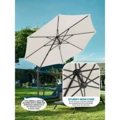 9 Ft. Round 360-Degree Rotation Cantilever Patio Umbrella In White -Jearey cantilever umbrellas alex9 white 1d 1000
