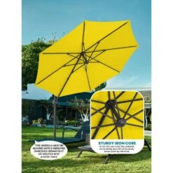 9 Ft. Round 360-Degree Rotation Cantilever Patio Umbrella In Yellow -Jearey cantilever umbrellas alex9 yellow 1d 1000