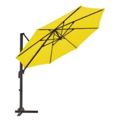 9 Ft. Round 360-Degree Rotation Cantilever Patio Umbrella In Yellow