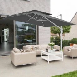 Rectangular 10 Ft. X 10 Ft. Aluminum Solar Lighted Cantilever Patio Umbrella With Cover In Gray 15 Rectangular 10 Ft. X 10 Ft. Aluminum Solar Lighted Cantilever Patio Umbrella With Cover In Gray -Jearey cantilever umbrellas bet10x10 dt gy 31 1000