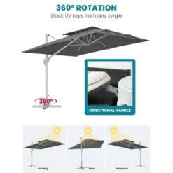 Rectangular 10 Ft. X 10 Ft. Aluminum Solar Lighted Cantilever Patio Umbrella With Cover In Gray 10 Rectangular 10 Ft. X 10 Ft. Aluminum Solar Lighted Cantilever Patio Umbrella With Cover In Gray -Jearey cantilever umbrellas bet10x10 dt gy 40 1000