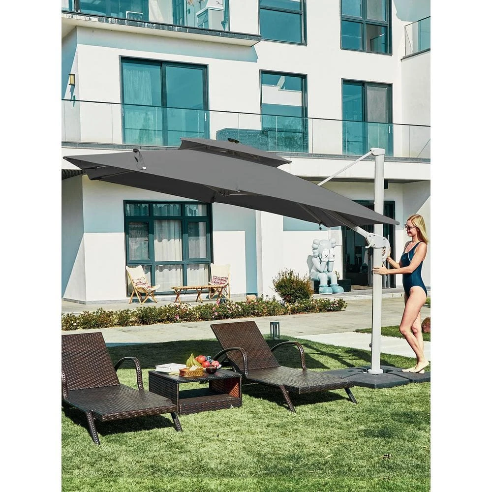 Rectangular 10 Ft. X 10 Ft. Aluminum Solar Lighted Cantilever Patio Umbrella With Cover In Gray 1 Rectangular 10 Ft. X 10 Ft. Aluminum Solar Lighted Cantilever Patio Umbrella With Cover In Gray
