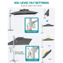 Rectangular 10 Ft. X 10 Ft. Aluminum Solar Lighted Cantilever Patio Umbrella With Cover In Gray 13 Rectangular 10 Ft. X 10 Ft. Aluminum Solar Lighted Cantilever Patio Umbrella With Cover In Gray -Jearey cantilever umbrellas bet10x10 dt gy 66 1000