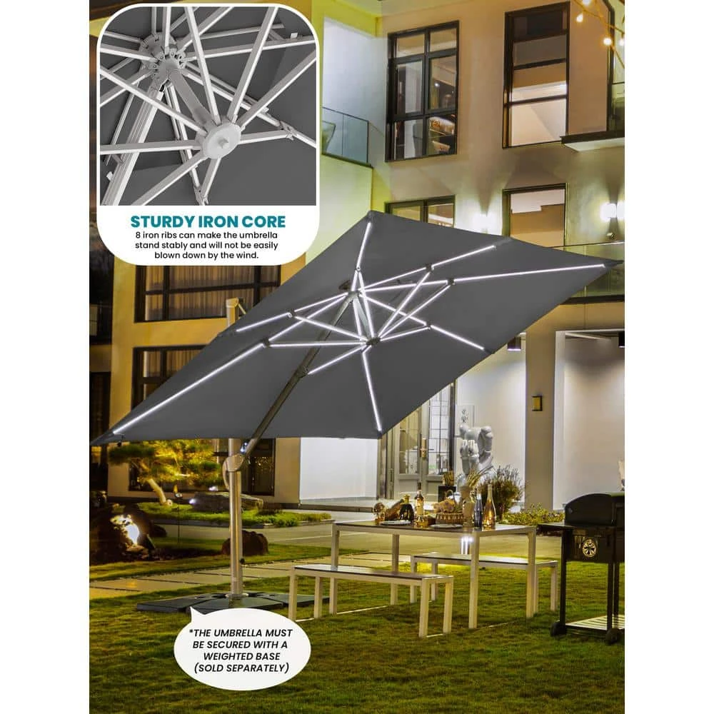 Rectangular 10 Ft. X 10 Ft. Aluminum Solar Lighted Cantilever Patio Umbrella With Cover In Gray 2 Rectangular 10 Ft. X 10 Ft. Aluminum Solar Lighted Cantilever Patio Umbrella With Cover In Gray - Image 2