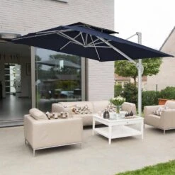 Rectangular 10 Ft. X 10 Ft. Aluminum Solar Lighted Cantilever Patio Umbrella With Cover In Navy 15 Rectangular 10 Ft. X 10 Ft. Aluminum Solar Lighted Cantilever Patio Umbrella With Cover In Navy -Jearey cantilever umbrellas bet10x10 dt ny 31 1000